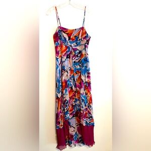 The Limited Silk Floral Print Maxi Dress in Pink, Blue, Orange. Size Med